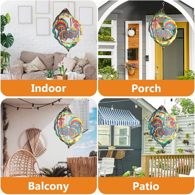 PUCPAM Rooster Wind Spinner, 3D Hanging Stainless Steel Garden Spinner, Wind Spinner Hanging for Outdoor & Indoor Décor, Unique Gifts for Yard Garden Decoration or Patio Décor (Rooster) - Image 4